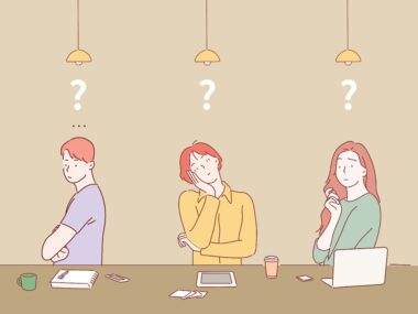 사람들이 고민하는 모습의 일러스트