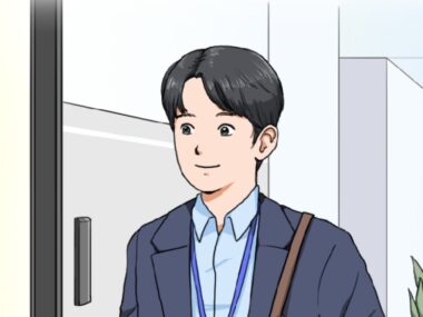 카툰 주인공 20대 남성 김현수가 회사 복도를 걷고있다