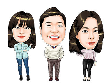 조승수 선임평가사, 전연주 교사, 한지교 주임 캐리커쳐 그림