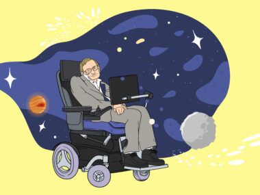 천재 물리학자이자 케임브리지 대학교의 전 석좌교수인 스티븐 호킹 박사 일러스트 그림