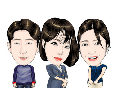 장재훈 과장, 김재경 과장, 정승혜 대리 캐리커처
