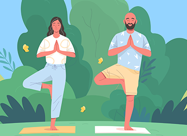 남성 한명과 여성 한명이 기도를 하고 있는 모습의 일러스트 그림