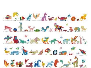 일본 발달장애인 아키의 홈페이지 이미지로 기린, 고양이, 새, 닭, 거부기 등이 있다.