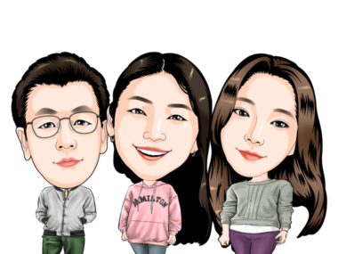 김기환 차장, 조승희 과장, 김예진 평가사 캐리커처