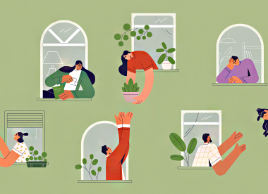 이웃이 서로 나누고 있는 모습의 일러스트 그림